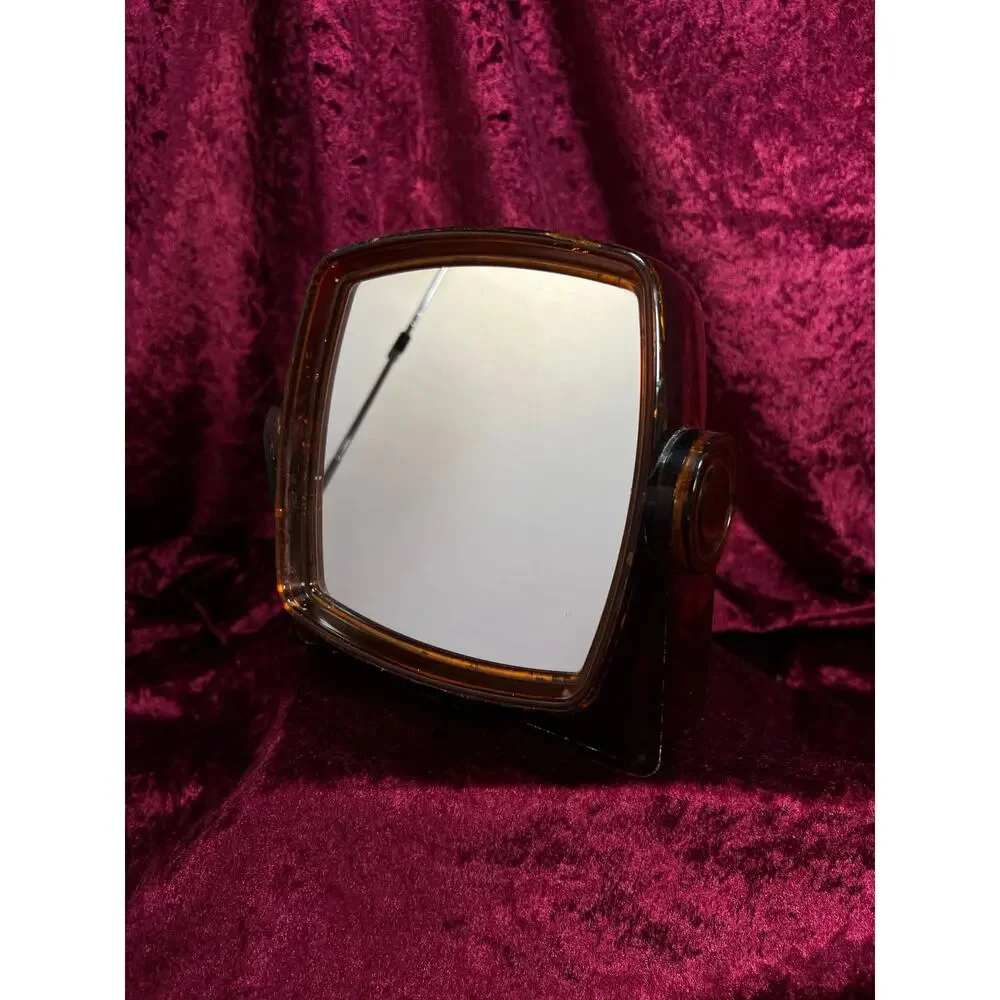 Vintage Tortoiseshell  Lucite Vanity Mirror - Swivel Tabletop Makeup Mirror